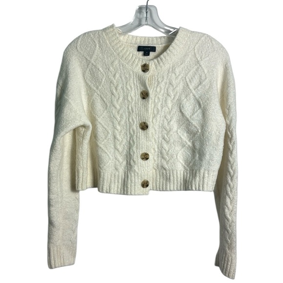 J. Crew Cashmere-blend bouclé cropped cardigan sweater cream quiet luxury M - Picture 1 of 10